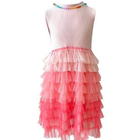 LOLA & THE BOYS PINK OMBRE EMBELLISHED NECKLACE DRESS SIZE 8 - Picture 1 of 4